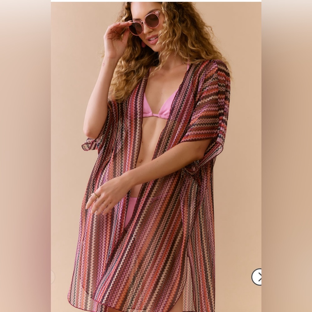 New Francesca’s Annora Chevron Print Spring Summer Kimono, Swim Cover Up